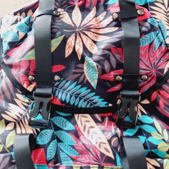 Tropical Leaves Drawstring Backpack Colorful Day Bag - Picture 9 of 13